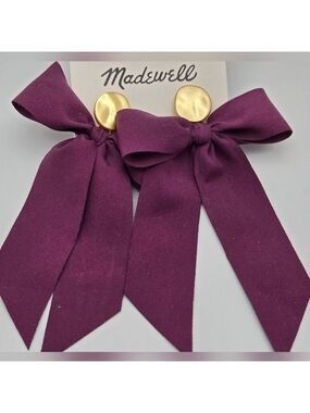 Madewell Gold & Purple Plum Bow Dangle Earrings 3.5"